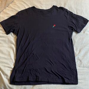 Classic Black Tee with Red Rose Detail